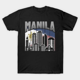 Manila NCR Skyline Vintage Philippines Flag T-Shirt